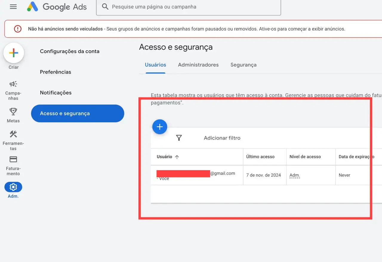 adicionar administrador Google Ads