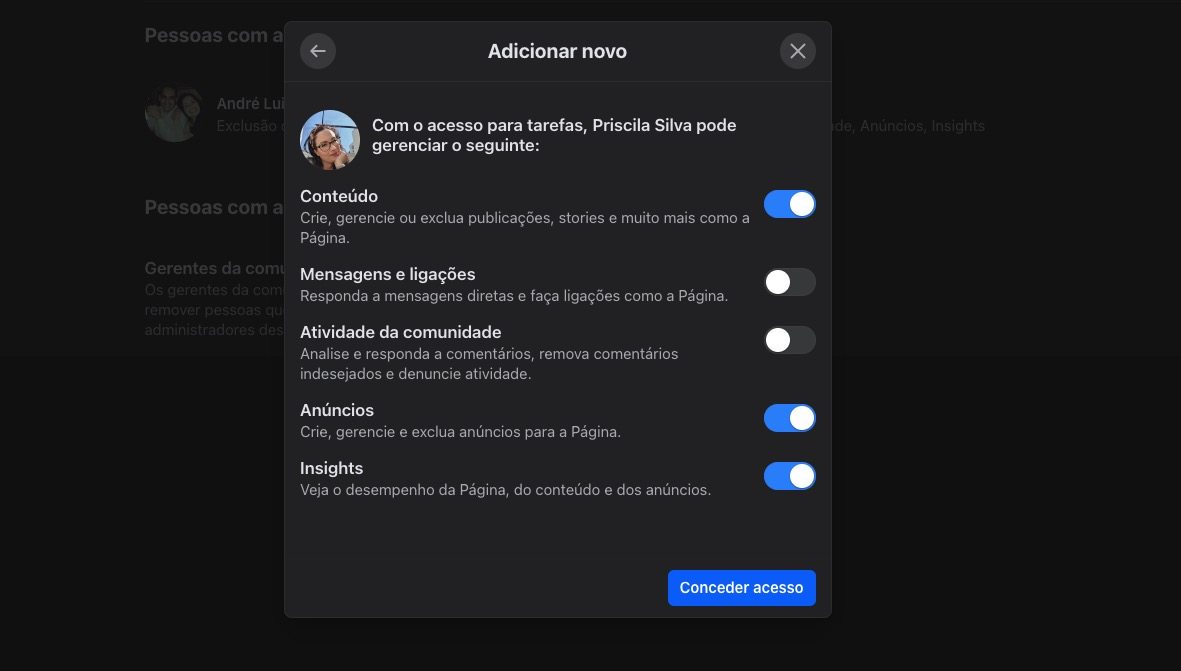 dar acesso de administrador em pagina do facebook