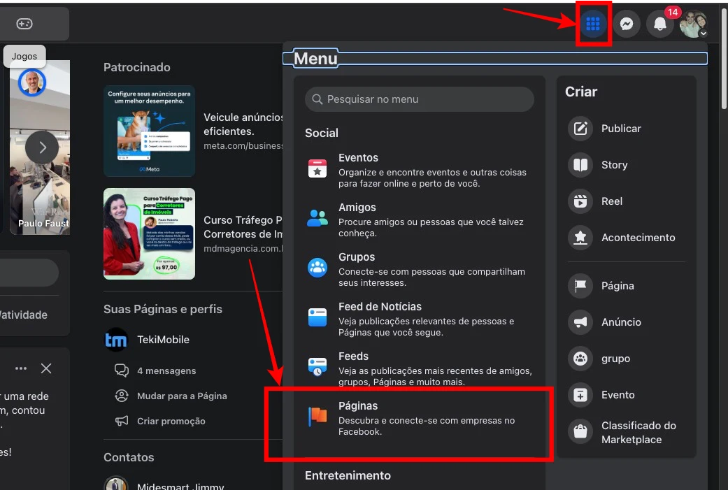 como criar fan page pagina comercial
