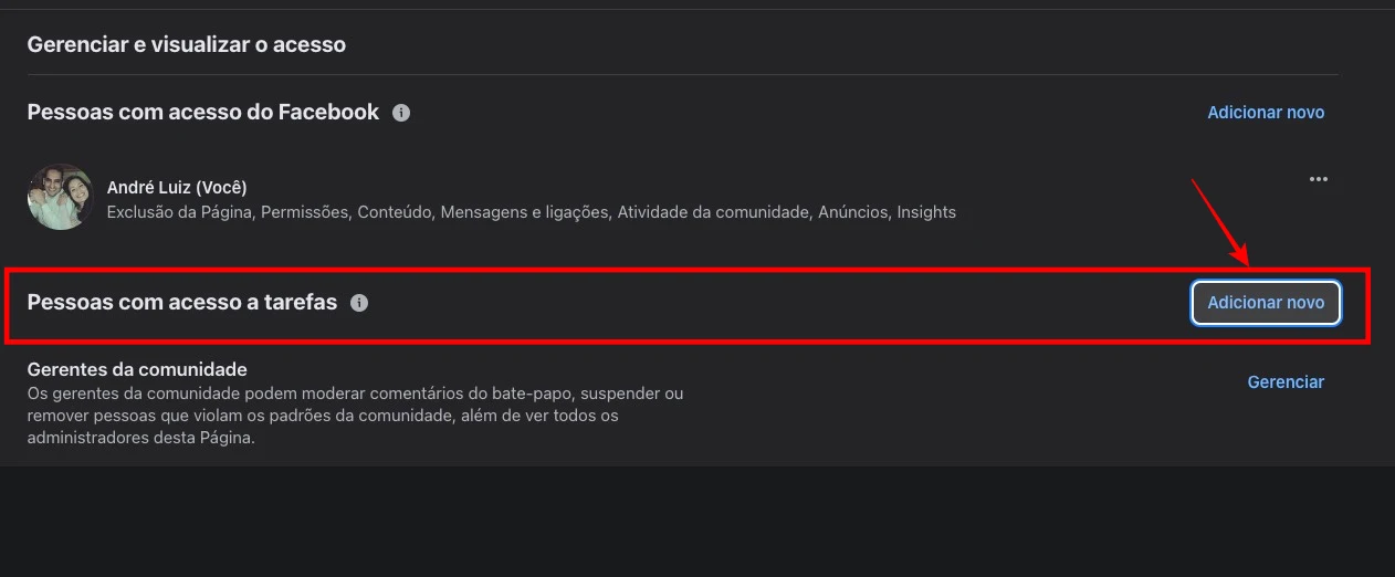 dar acesso de administrador em pagina do facebook